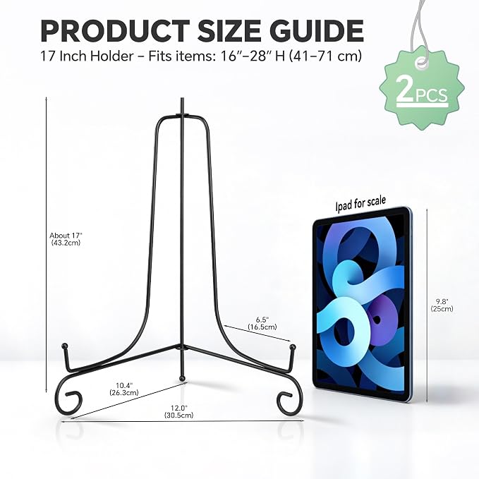 Artliving Plate Stands for Display, 17 Inch Black Iron Easel Plate Display - Image 2