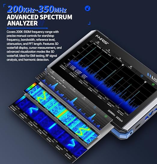 FNRSI DPOS350P 4-in-1 Oscilloscope, 350MHz Digital Phosphor Scope + 50MHz Signal Generator + 350MHz Spectrum Analyzer + 50MHz FRA, 1GSa/s, 7" Touchscreen, Portable Lab Analyzer with Fast Charging