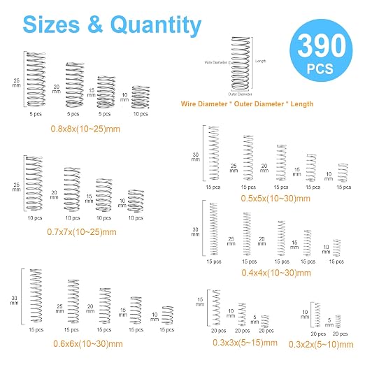 390-Piece Compression Spring Assortment Kit, 28 Sizes Small Springs Set - Image 2