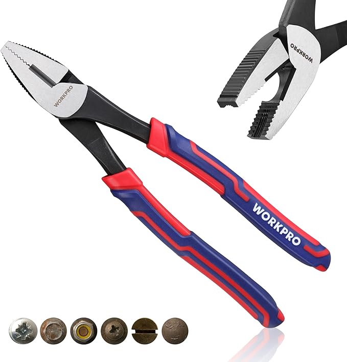 WORKPRO 8" Linesman Screw Extractor Pliers with Unique Non-slip Jaws, Stripped Screw Remover Tool, Lineman Pliers for Quickly Removal of Damaged or Rusted Fasteners