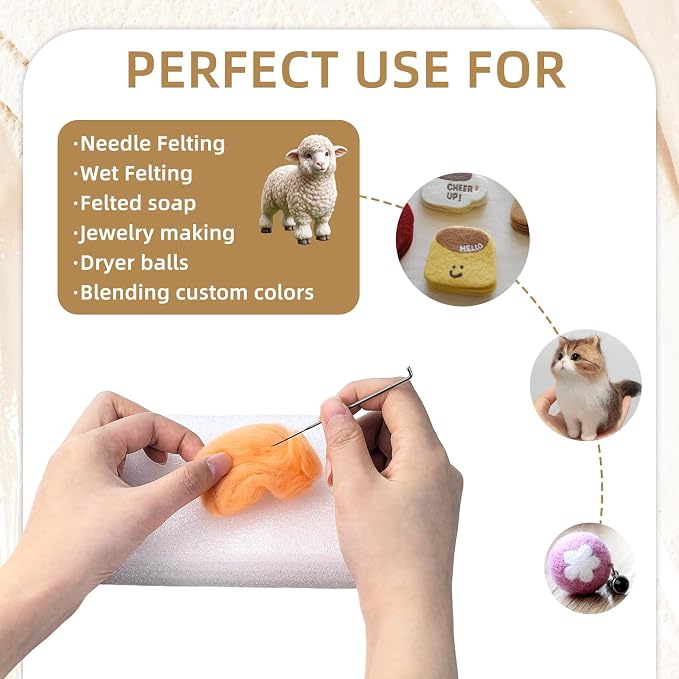Flylin Needle Felting Wool, 10 Colors Wool Roving Yarn - Image 5