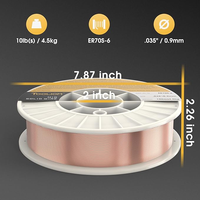 TOOLIOM ER70S-6 .035"(0.9 mm) Mild Steel MIG Solid Welding Wire on 10-Pound Spool Compatoble with TL-200M Pro and TL-250M Pro