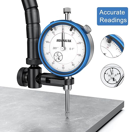 HDLNKAK Dial Indicator 0-1'' with Magnetic Base - Precision Machinist's Tool Set for Alignment, Includes Flexible Arm Base & 0.001" Accuracy Measuring Instrument.