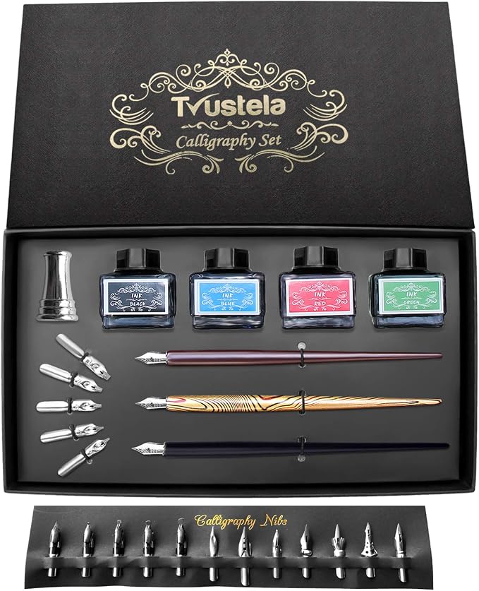 Calligraphy Set For Beginners, 3 Calligraphy Pens, 4 Ink Bottle 15ml, 20 by Trustela