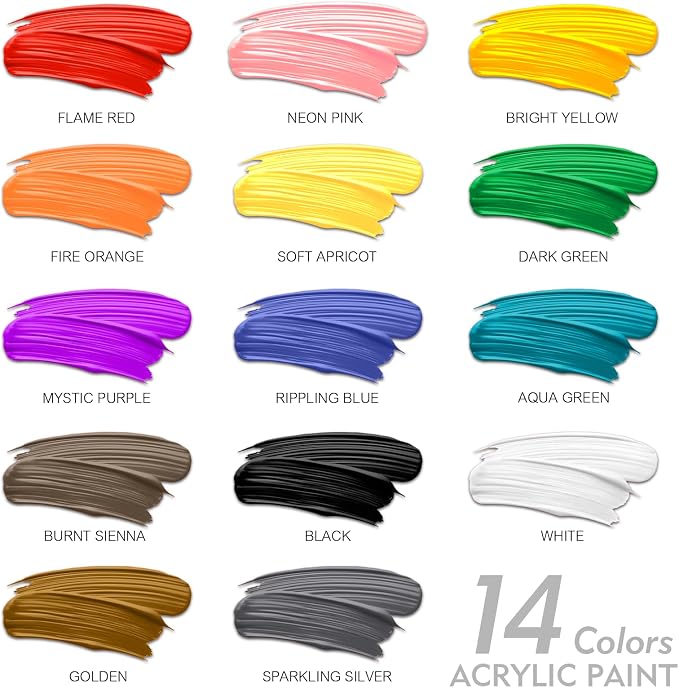 unuaST Acrylic Paint Sets for Adults, 14 Colors Large Bulk Acrylic Paints kits - Image 2