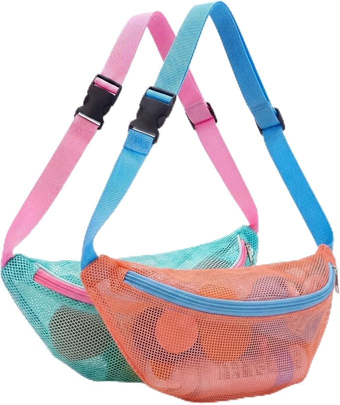 Hsei 2 Pcs Mesh Shell Bags for Beach Shelling Seashell Collecting Fanny Pack by Hsei