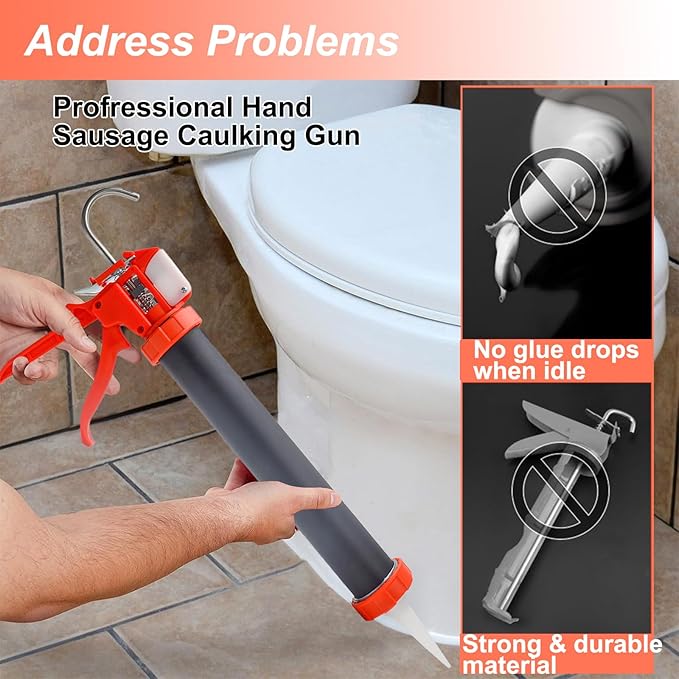 Sausage Caulking Gun Kit, 20 oz Sausage Foil Pack / 10 oz Cartridge Convertible, 30:1 Thrust Ratio Sausage Hand Caulk Guns, Silicone Gun for Sausage Sealants, Equipped with Sealant Finishing Tools.
