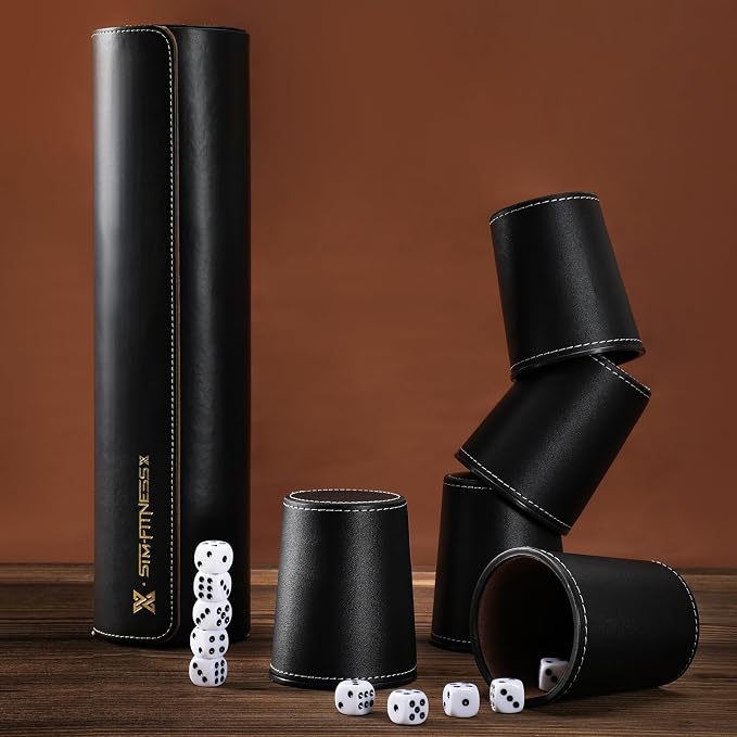 Leather Dice Cup Set, 5 Black Dice Cups + 25 Dices + Exclusive Storage and - Image 4