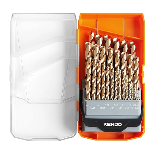 KENDO 29PCS Cobalt Drill Bit Set (1/16''-1/2''), M35 High Speed Steel,135 Degree Tip, Twist Jobber Length Drill Bits Set for Hard Metal, Stainless Steel, Cast Iron and Wood with Storage Case