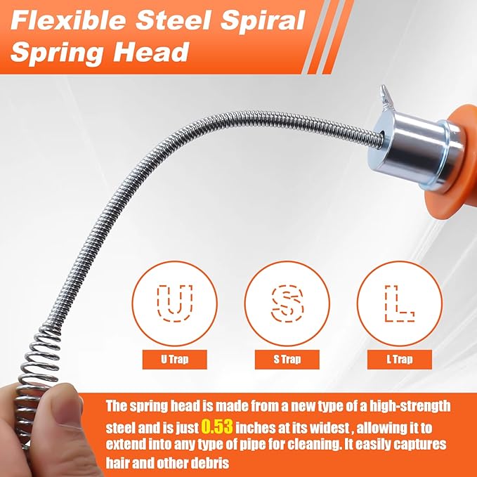 25FT Drain Snake with Drill Adapter, Drain Auger Clog Remover Tool for Sink, Shower, Kitchen, Bathroom & Sewer, Hair Clog Removal with Gloves, Manual or Powered Use