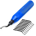 Deburring Tool with 10 High-Speed Steel Blades – 360° Swivel Head for Metal, Plastic, Resin, 3D Prints, Copper & PVC Pipes – Heavy-Duty Hand Deburr Tool with Extended Aluminum Handle – Blue