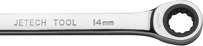 Jetech Ratcheting Combination Wrench, Industrial Grade Gear Spanner with 12-Point 72-Tooth Ratchet, Forged and Heat-Treated Cr-V Steel, Metric (10PCS 14 mm)