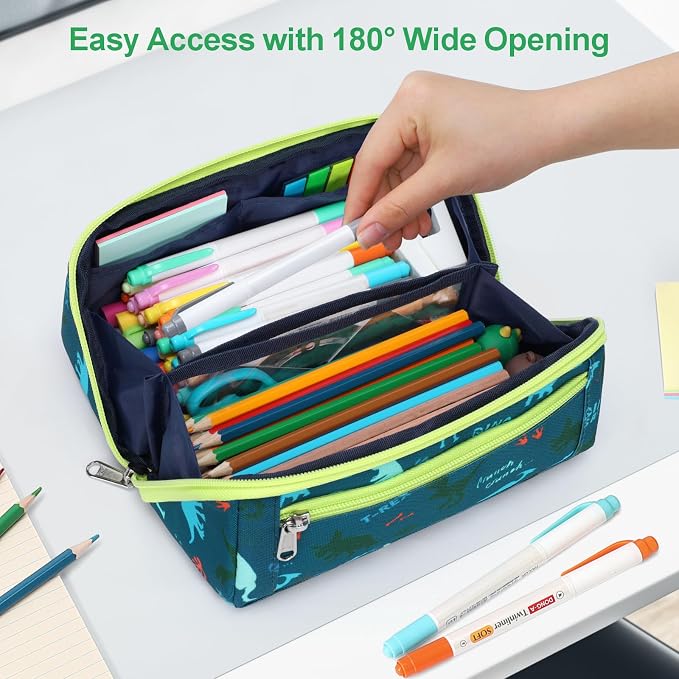 Large Pencil Case for Boys, Durable Pencil Pouch for School, Wide Opening Soft - Image 5