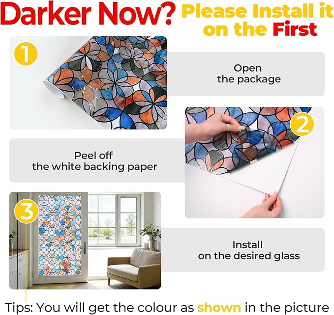 OHTMERU 3D Stained Glass Window Privacy Film, Heat Control UV Blocking Static - Image 6