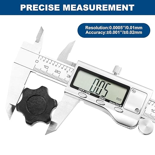 Digital Caliper Measuring Tool, 6 Inch Stainless Steel Vernier Caliper Digital Micrometer with Large LCD Screen, Auto-Off Feature, Easy Switch from Inch Metric Fraction