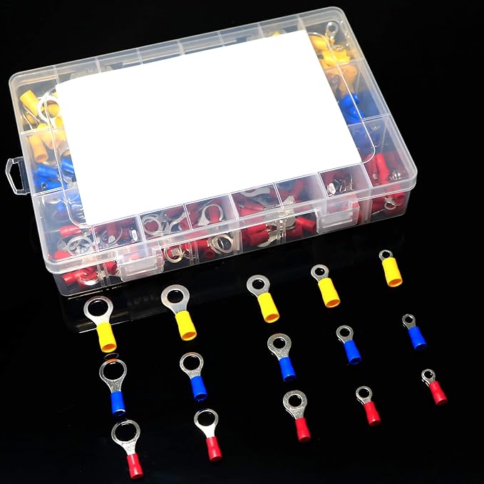 225Pcs Ring Terminals Electrical Wire Crimp Connectors Assortment Kit Yellow, Blue, Red