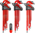 TOMMARS Hex Key Set Magnetic Ball End S2 Steel With T-Handle Hex Key Allen Wrench Set SAE(1/16"-3/8") Metric(1.5mm-10mm) TORX(T10-T50)