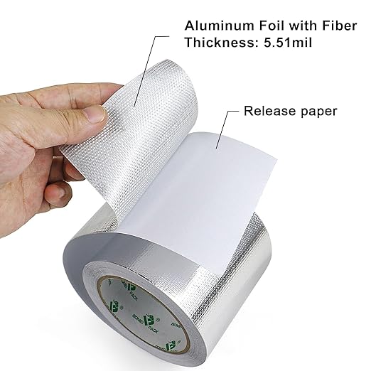BOMEI PACK Adhesive Aluminum Foil Heat Shield Tape 2 Pack Barrier Fiberglass Thermal Insulation Reflective Material High Temp Protection (4Rolls 3inch)