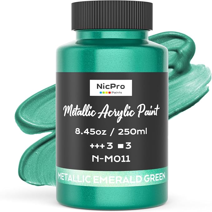 Nicpro Metallic Emerald Green Acrylic Paint, 8.45oz/250ml Craft Paints | Large by Nicpro