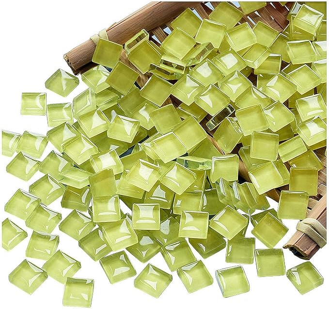 100 Pieces Mosaic Tiles Squares Yellow Crystal Mosaic Stained Glass by Ricytnig