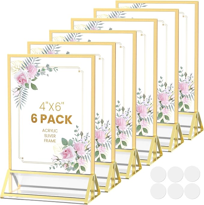 Acrylic Sign Holder 4X6 Gold Frames Double-sided Picture Frames-6 Pack | by AcrylicSignHolderMahjongRacks%EF%BC%8CMahjongBags