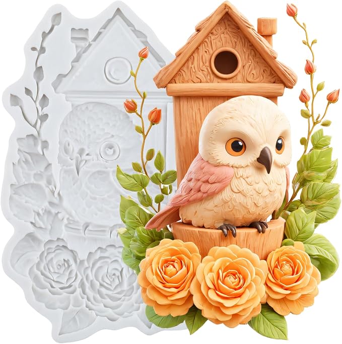 3D Bird Polymer Clay Mold Bird House and Owl Silicone Molds by Unknown