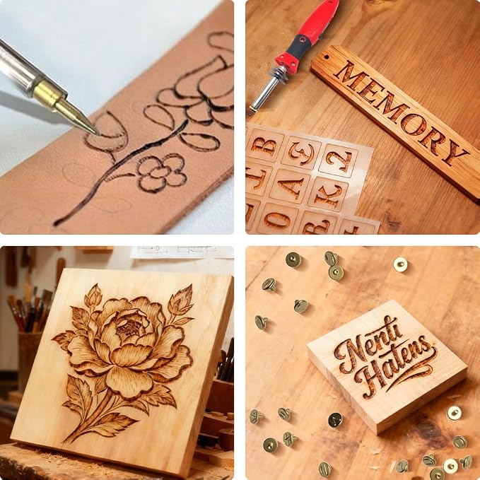 Wood Burning Pen Leather Pyrography Tool Burner Kit | 26 Letters | Temperature - Image 8