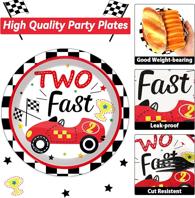 48Pcs Two Fast Plates and Napkins Two Years Old Birthday Party Decorations set - Image 3