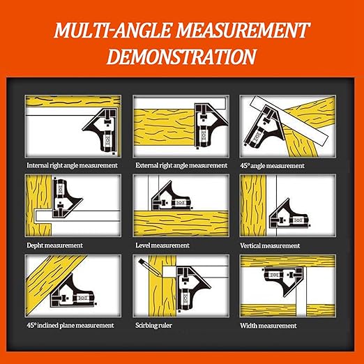 1x Stainless Steel Universal Bevel Set Multi-Functional 180 Degree Angle Combination Square Protractor Ruler Set High Measuring Tool