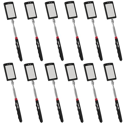 Lan-He Telescoping Inspection Mirror with 2 LED Lights extendable Machine Tool Inspection Mirrors 360 Swivel for Extra Viewing Dead Angle,Line of Obstacle Area Mechanic Automotive Gifts (12pcs)