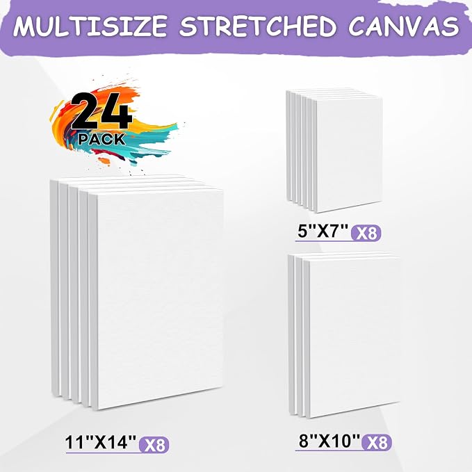 ESRICH Stretched Canvas for Painting, 24 Multi Pack 11x14, 5x7 Blank Canvases - Image 2