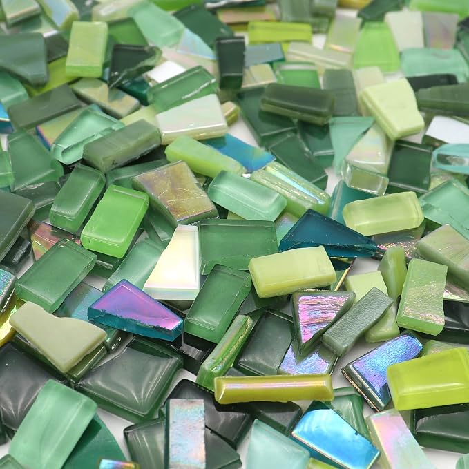 LITMIND 1.1LB Green Mixed Irregular Glass Scraps Mosaic Tiles - Image 3