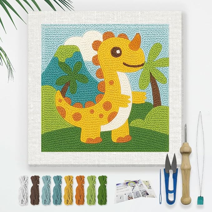 DOODLREAM Cartoon Dinosaur DIY Punch Needle Embroidery Kit by Doodlream