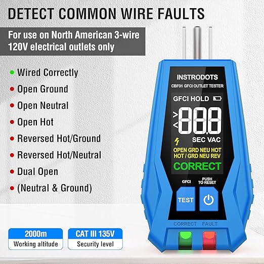 Circuit Breaker Finder Tool with Accessories, 90-135V AC Digital Breaker Finder with Integrated GFCI Outlet Tester, Circuit Tracer with Buzzer Alarm & Color Display, Includes Carrying Case