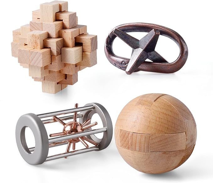 4Pcs Wooden and Metal Puzzles Gift by ActPo