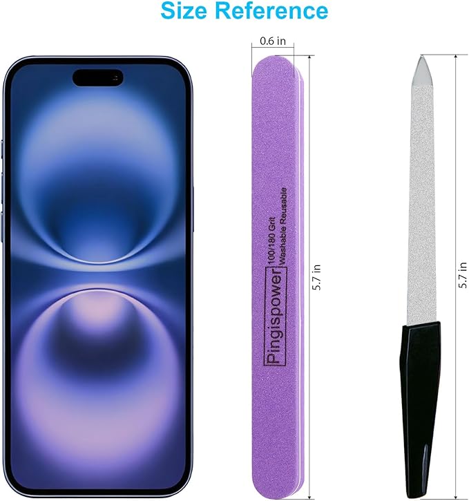 Nail File, 10PCS Professional Metal Nail Files and Buffers Block (100/180 Grit) for Natural Nails, Double Sided Washable & Reusable Manicure Kit for Women, Home & Salon Travel