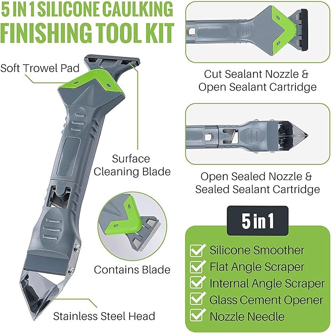9 in 1caulk smoothingand Grouting Tool, silicone remover，Sealant Trimming and Removal Tool with Grout Squeegee for Bathrooms, Windows, Doors, Kitche