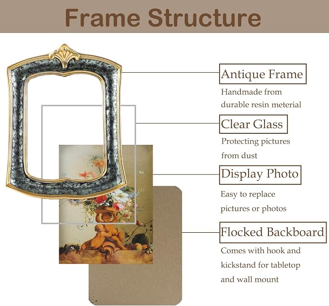 Vintage Picture Frame 5x7 Antique Ornate Photo Frame Tabletop and Wall Hanging - Image 5