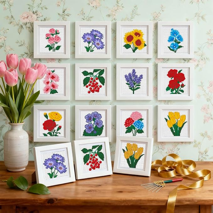 Zhenqing 12 Flowers Printed Cross Stitch Kit by ZhenqingHomeFlagship