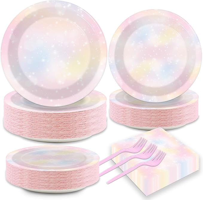 200pcs Pastel Rainbow Party Plates Napkins Pastel Paper Tableware Set Rainbow by Naozinebi