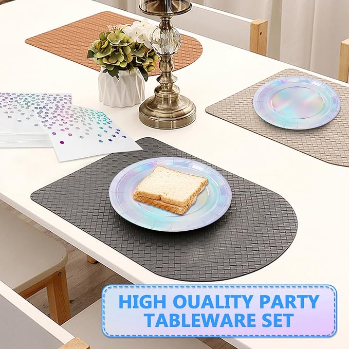 150 PCS Iridescent Party Supplies, Holographic Disposable Paper Plates Napkins - Image 5