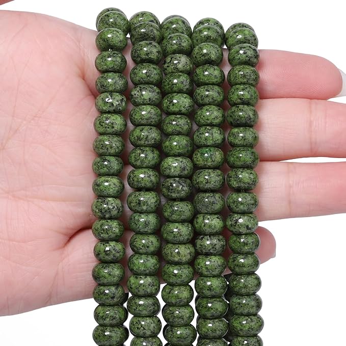 Songxi 5x8mm Natural Green Sesame Jasper Stone Rondelle Beads, Gemstone by SongXi