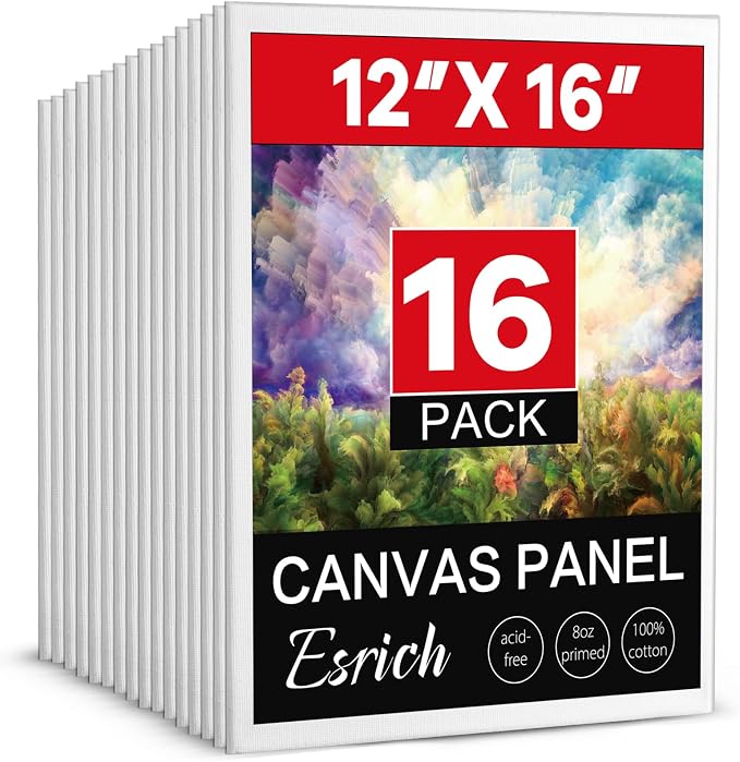 ESRICH Canvas for Painting 12x16, 16 Pack Canvas Boards for Painting Cotton by ESRICH