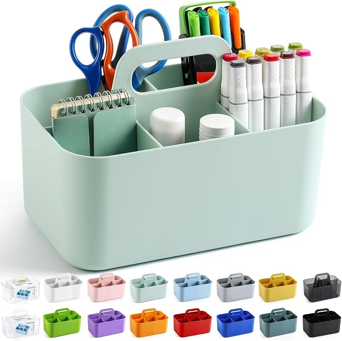Multiuse Caddy Organizer with Handle, Portable Divided Plastic Tote Bin by AOZITA