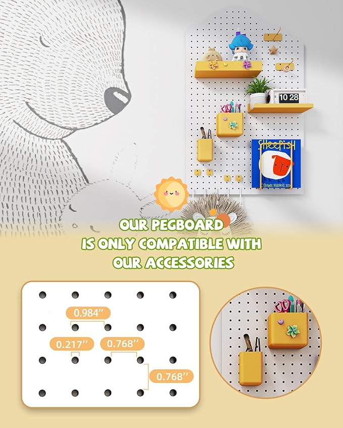 Metal Pegboard Kit — Pegboard Wall Organizer with 26 Accessories, Carbon Steel Pegboards for Home, Office, Study Room, Kids Room, Craft Room, Living Room — 32″ × 20″ Cloud White Peg Board