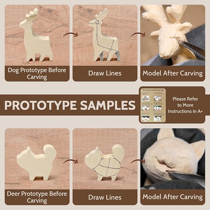 Wood Carving Tools Kit 20Pcs - Whittling Knife Set with Animal Wood Carving Blocks for Beginners, Woodworking Tools Gifts for Kids & Adults with Cut-Resistant Gloves & Large Leather Case