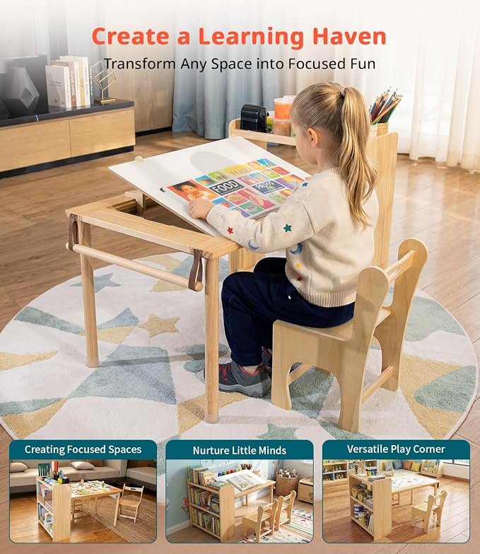 JOIN&JOY Kids Art Table and 2 Chair Set, Toddler Activity - Image 5