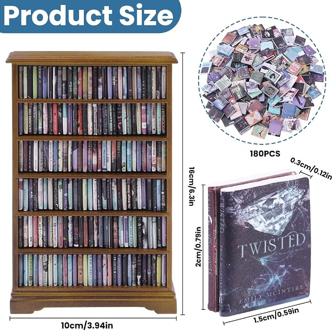 DIYDEC Mini Bookshelf with 180pcs Mini Books Miniature Anxiety Bookshelf - Image 3