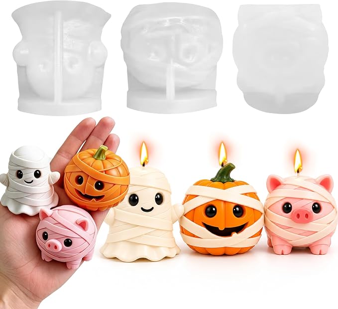 3Pcs 3D Halloween Silicone Molds Pumpkin Ghost Pig by JDHSilicone