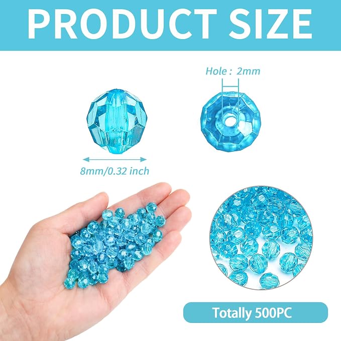 BONNY BOXX 500pcs 8mm Acrylic Faceted Round Crystal Beads Transparent - Image 3